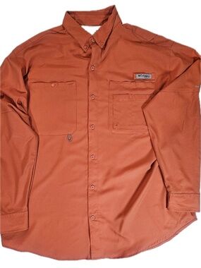 Columbia PFG Shirt Mens XL Orange‎ Long Sleeve Button Up Fishing Quick Dry